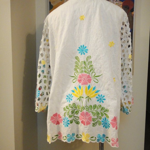 International Apparel Mart Floral Jacket Beach Cover Up White 1X - Picture 3 of 14